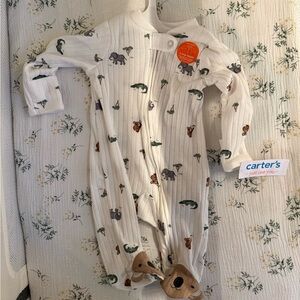 Carter's White and Green Animal Print Baby Outfit
